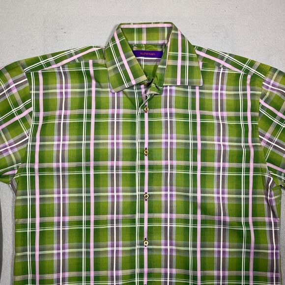 Kuhlman‎ Shirt Men's Medium 40 Medium Plaid Long Sleeve Button Front Green - Picture 2 of 12